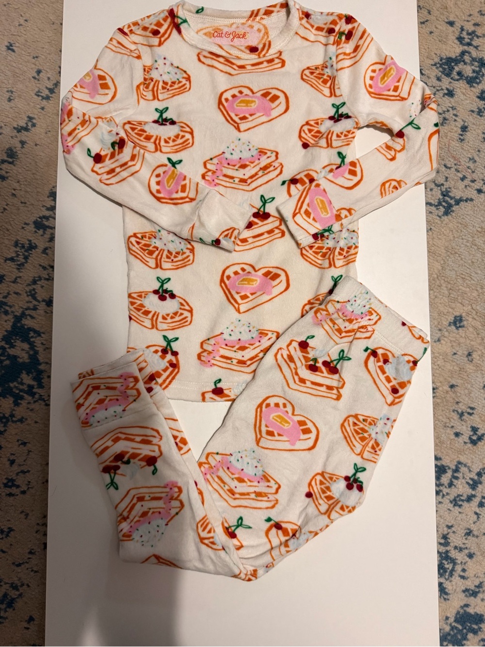 (5 for $30) Cat & Jack Cream Kids Waffle Heart & Pancake Print One-Piece Pajama